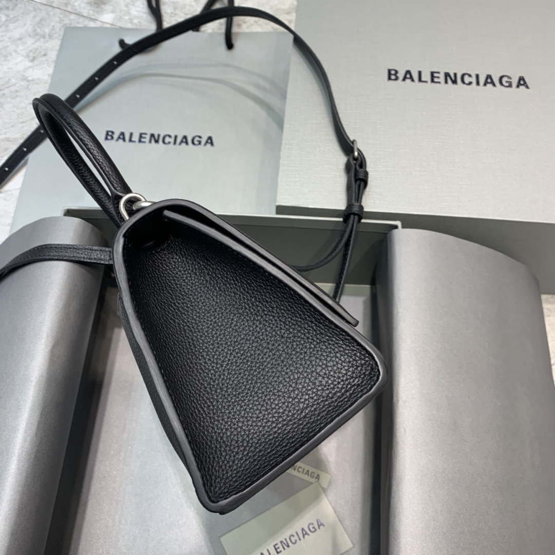 Balenciaga Hourglass Small Handbag Grain Calfskin Shoulder Bag Black